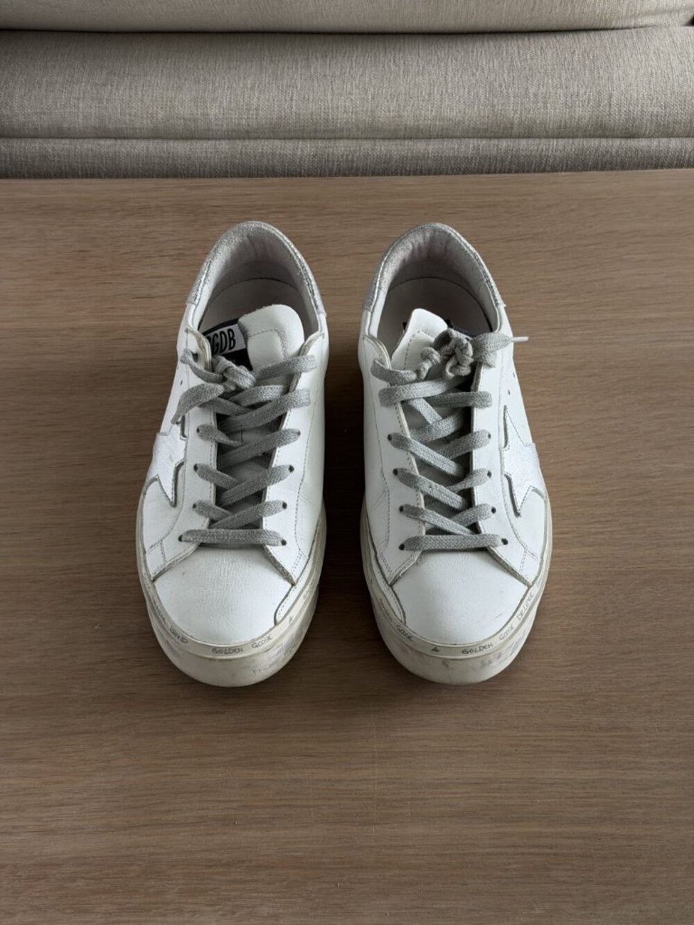 Golden Goose Hi Star Sneakers White Leather Silver Glitter 37